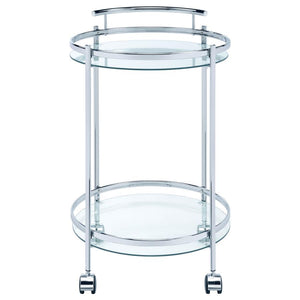  rolling bar cart glides from one space to the next. Caster wheels at the bottom even lock in place
