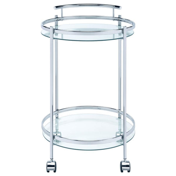  rolling bar cart glides from one space to the next. Caster wheels at the bottom even lock in place