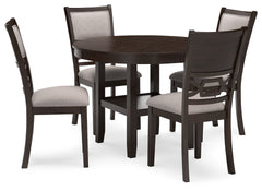 Canâ€™t decide between classic and contemporary? Embrace the beauty of transitional style with this casually sophisticated dining table and chairs. The clean-lined profile and traditional cherry finish merge with contrasting upholstery to create a timeles