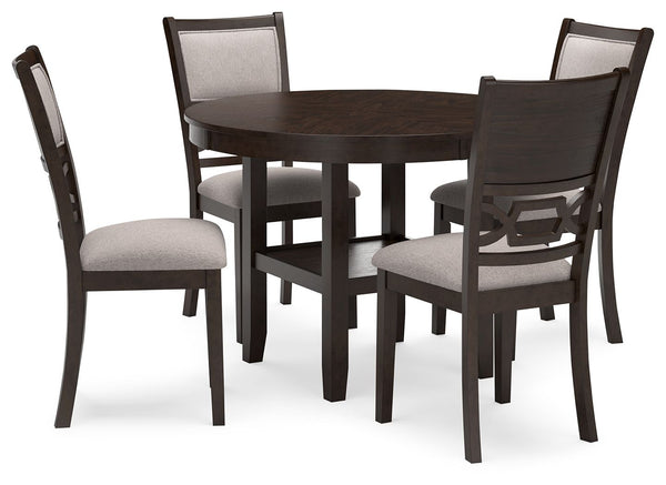 Canâ€™t decide between classic and contemporary? Embrace the beauty of transitional style with this casually sophisticated dining table and chairs. The clean-lined profile and traditional cherry finish merge with contrasting upholstery to create a timeles