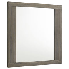 Complete your bedroom-'s sophisticated look with this contemporary dresser mirror. Designed to perfectly complement the matching dresser, this mirror features a sleek melamine frame that blends natural wood tones for a modern aesthetic. The large reflecti