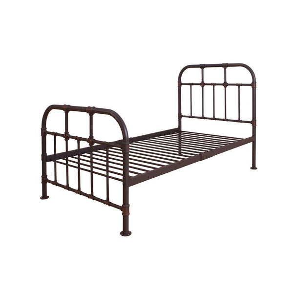 With Industrial and vintage style the Nicipolis bed collection features sandy gray metal open frame, complemented by pipe castings with dark bronze hand brush accent. This collection will be a good choice for whom is seeking for a simple style bedroom<br/