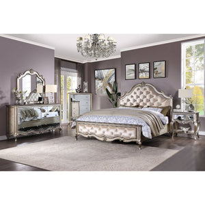 Esteban - Queen Bed - Velvet & Antique Champagne
