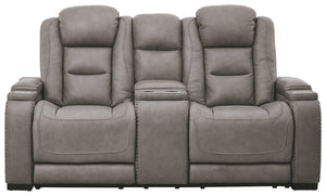 The Man-Den - Gray - PWR REC Loveseat/Con/Adj HDRST