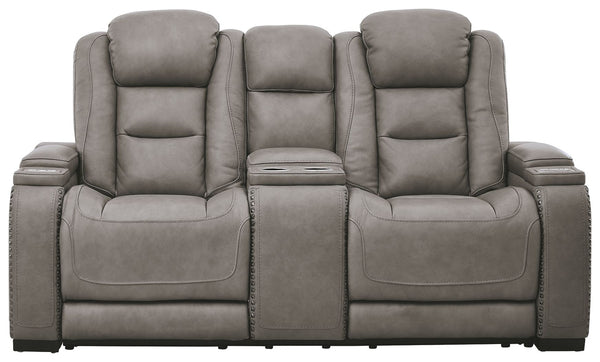 The Man-Den - Gray - PWR REC Loveseat/Con/Adj HDRST