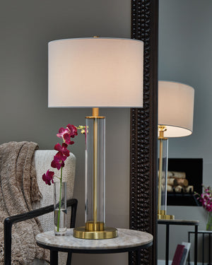  with a transparent glass cylinder that reveals a brass-tone rod inside. It-'s a minimal design made for maximal illumination.<br><br><b>Additional Dimensions</b><br><ul><li>Shade: 0-"</li><li>C