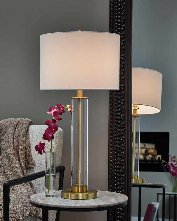  with a transparent glass cylinder that reveals a brass-tone rod inside. It-'s a minimal design made for maximal illumination.<br><br><b>Additional Dimensions</b><br><ul><li>Shade: 0-"</li><li>C