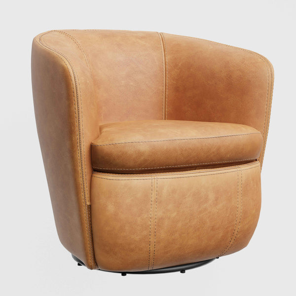 Barolo - Swivel Club Chair - Vintage Caramel