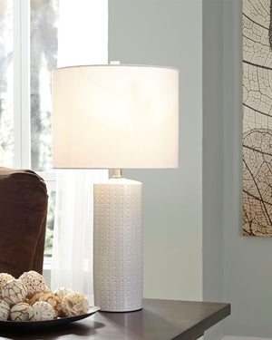  this ceramic table lamp proves that a monochromatic design can still be visually interesting. The clean lines and crisp finish are quintessential contemporary.<br><br><b>Additional Dimensions</b><br><ul><li>Shade: 0-"</li><l