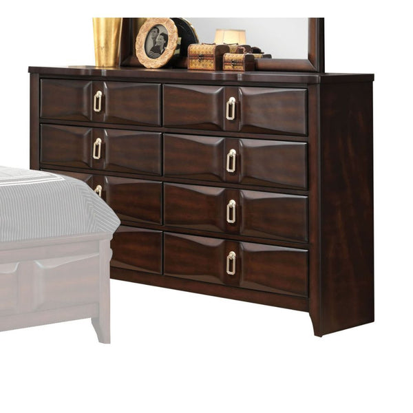 The Lancaster dresser will create unique and modern taste to your bedroom. It has 8 drawers with wing shape beveled fronts. All drawers have English dovetail with center metal glides. The special knob design on the dresser makes this collection timelessne