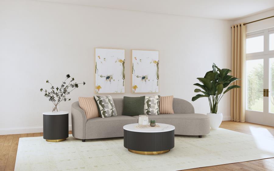 Delightfully modern, this curved sectional sofa is a two-piece design that sets the tone for your chic living space. It delivers impressive comfort with sinuous springs and pocket coils, all complemented with foam cushioning. The sectional showcases a cur