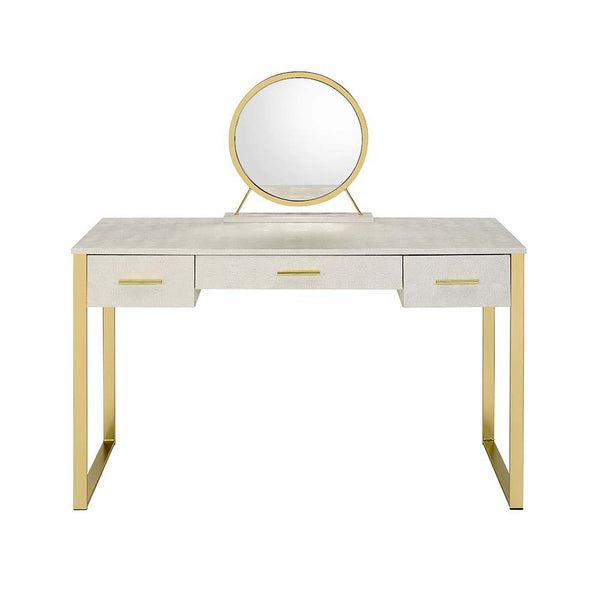 Myles - Vanity Desk - Antique White & Champagne Finish