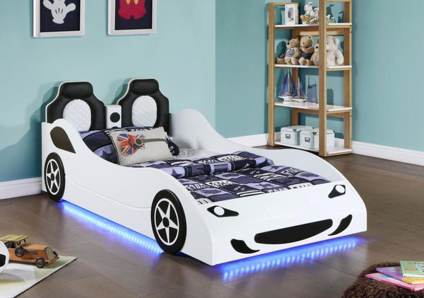 Cruiser - Wood Twin LED Car Bed - White