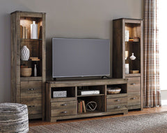 Entertain a rugged yet refined sense of style with this entertainment center. Warm finish and plank-style details pay homage to reclaimed barn wood, while the metal banding with nailhead accents infuses a touch of industrial cool. Ultra clean lines ensure