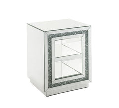 Make a striking statement in your home with this Noralie End Table. Featuring mirror finish with faux diamond inlay, it creates a bold, yet elegant textured look. Shimmering border design with faux diamonds adds modern glamour to this piece. Two tier shel