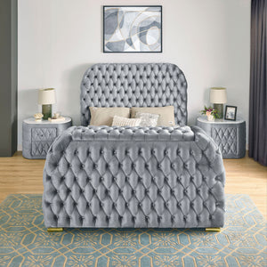  deeply tufted headboard that extends all th