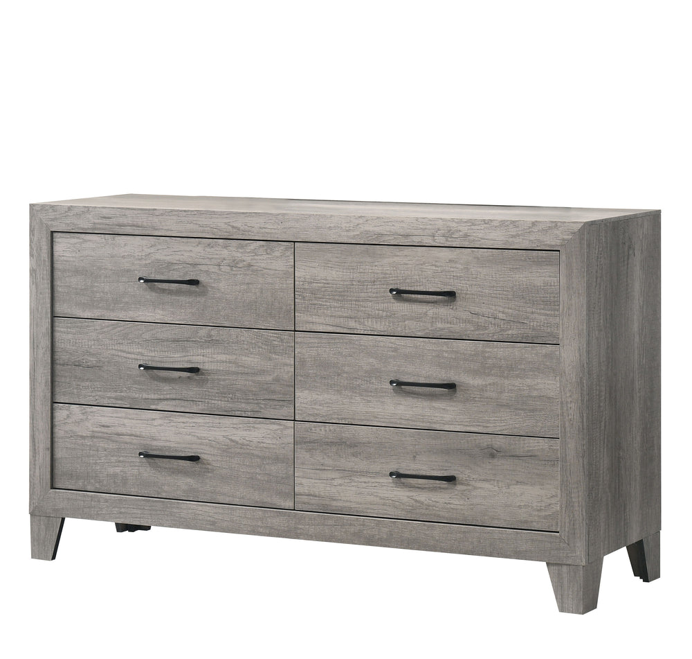 This bedroom set exudes a refreshing, contemporary charm with its light wood grain finish, embodying a serene and airy aesthetic. The bed is a minimalist-'s dream, with a simple yet stylish headboard that brings a sense of calm to the space. Accompanying 