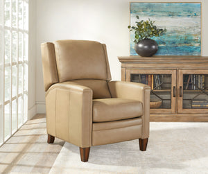 The Connor recliner boasts an effortless power recline for seamless relaxation. Upholstered in the finest soft leather with a custom match, it exudes sophistication. The decorative twisted rope stitching detail adds a touch of elegance, while the high leg