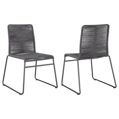 Lend a space a little texture with this contemporary rope woven chair. Designed with a sleek metal frame, a homopolymer rope weaves its way around the backrest and seat, offering a comfortable place to rest. The metal frame is made with a powder coated fi