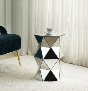 Balance your room decor with this glitzy modern work. Unique design brings modern glamour to your room areas. This beautiful mirrored pedestal features a attractive polygon base, adding depth and dimension to your room design. It-'s multi-layered look can
