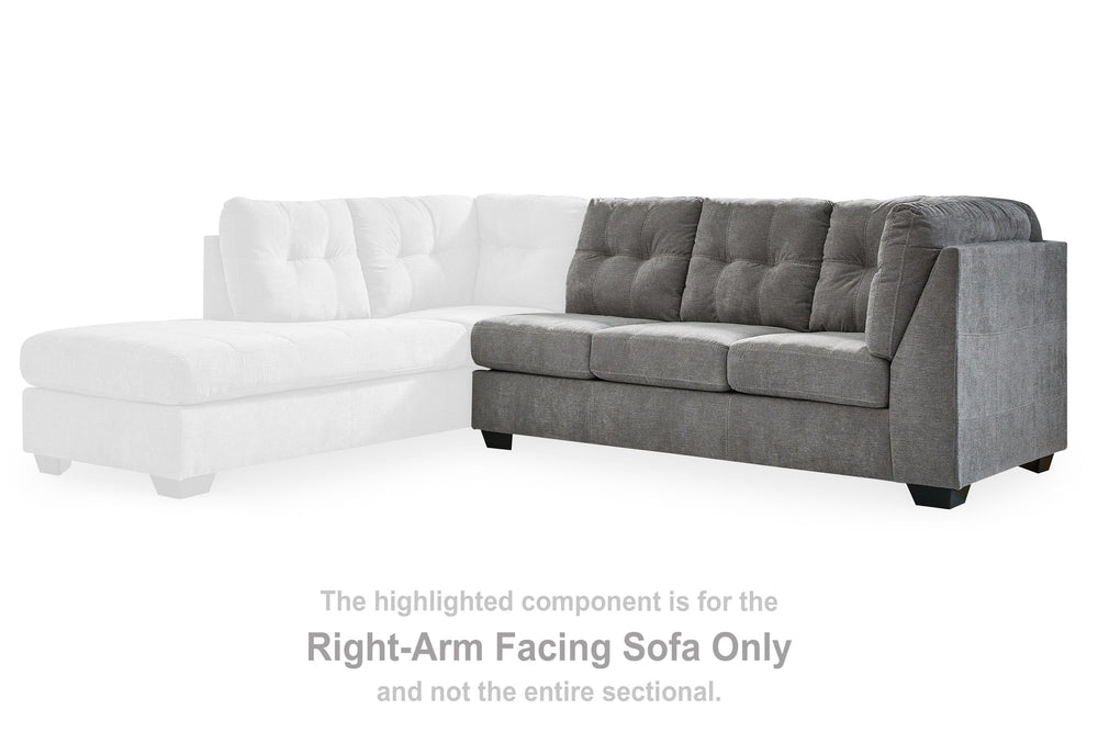This right-arm facing sofa is made with polyester upholstery. Pairs with other items in the series to make a sectional.<br><br><b>Additional Dimensions</b><br><ul><li>Arm height: 38-"</li><li>Seat depth: 23-"</li><li>Seat height: 20-"</li><li>Top of cushi
