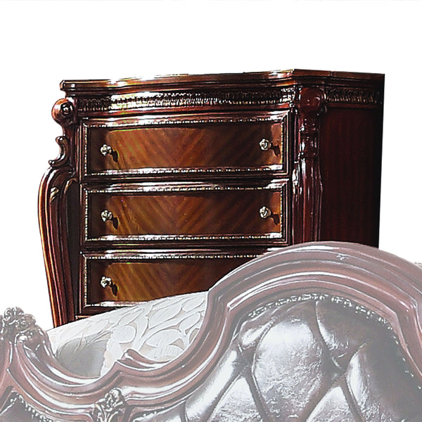 5 Drw Drawer: GLIDE Side Metal (3 Ball Bearing, Full Ext.), DOVETAIL English Back, Felt-Lined All Drawers, Hardware: Double Knobs, Metal Casegood: Bow-Front, Same Finish Top, Oversized Scrolled Leg and Base (Front Drawers with Raised Scrolled Trim): Poly 