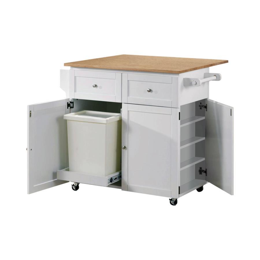 Make your kitchen as functional and fashionable as possible. With a bright modern farmhouse motif, this kitchen cart organizes tasks and storage options into one central unit. Solid rubberwood offers a stylish composition that shows off a butcher block wo