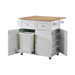 Make your kitchen as functional and fashionable as possible. With a bright modern farmhouse motif, this kitchen cart organizes tasks and storage options into one central unit. Solid rubberwood offers a stylish composition that shows off a butcher block wo