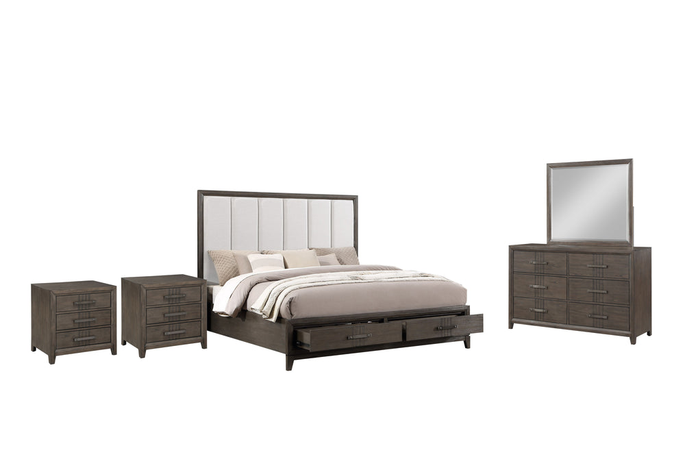 The Landon 5-Piece Wood Platform Bedroom Set combines durability, style, and functionality, making it an excellent choice for any modern bedroom. This set is crafted from solid Pine, high-quality engineered woods, and genuine Mindi wood veneers, ensuring 