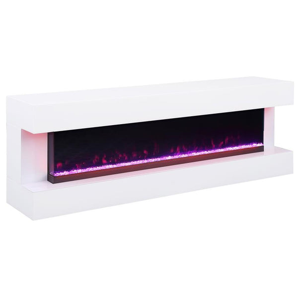  featuring a visual flame box insert. Its clean-lined silhouette is fresh and contemporary