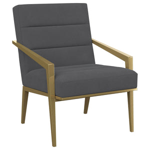 Restrained, modern style meets elegant artistry in a striking contemporary armchair. Designed to stand out, it boasts an upholstered seat and back with a metal frame and arms. The streamlined look receives a gleaming gold finish, adding sophistication any
