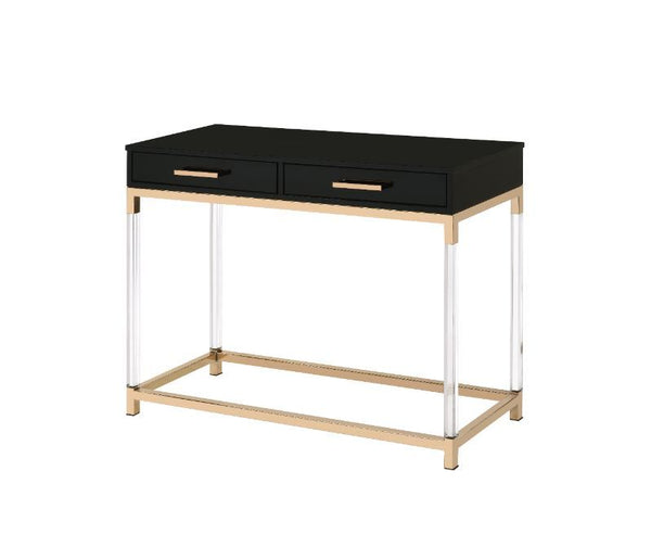 Match your seating ensemble with this Adiel Console Table that lend a modern flair to your living room. The beautiful metal frame in gold finish adds a touch of glam to this contemporary piece, with clear acrylic legs that elegantly frame the design. The 