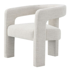 The Lomas collection side chair featuring a soft beige boucle fabric, exudes modern sophistication and comfort. Its unique design and plush texture make it a stylish addition to any living space, creating an inviting atmosphere for relaxation and conversa