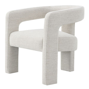 The Lomas collection side chair featuring a soft beige boucle fabric, exudes modern sophistication and comfort. Its unique design and plush texture make it a stylish addition to any living space, creating an inviting atmosphere for relaxation and conversa