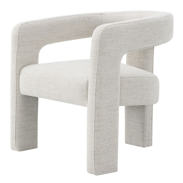 The Lomas collection side chair featuring a soft beige boucle fabric, exudes modern sophistication and comfort. Its unique design and plush texture make it a stylish addition to any living space, creating an inviting atmosphere for relaxation and conversa