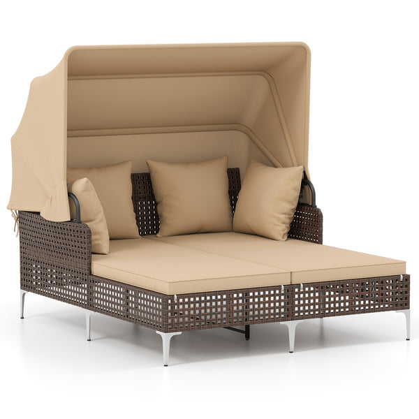 Provide a light  airy look and feel with open-weave PE rattan<br>The premium rattan also ensures fade-resistant and sun-protective durability<br>Open the canopy for shaded comfort with a premium gas strut<br>Close the canopy for sunbathing<br>Canopy secur