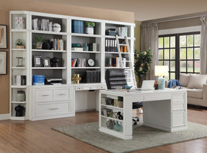 Create the ultimate workspace on a wall in your home. This arrangement boasts plenty of file storage and a workspace desk. Creating the appearance of built in cabinets is easier than ever with this modular collection.<br/><br/><b>Product Features</b><ul><