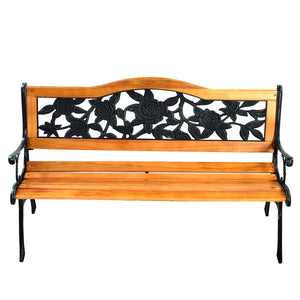 Consist of well-painted iron cast structure  solid wood seat and backrest frame  and PVC backrest pattern Come with a size of 49.5" x 20.5" x 30" and features a strong load-bearing capacity of up to 463 lbs Able to comfortably seat three medium-sized adul
