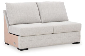 This armless loveseat is made with Next-Gen Nuvellaâ„¢ (solution-dyed polyester) high-performance fabric. Pairs with other items in the series to make a sectional.<br><br><b>Additional Dimensions</b><br><ul><li>Seat depth: 21-"</li><li>Seat height: 21-"</