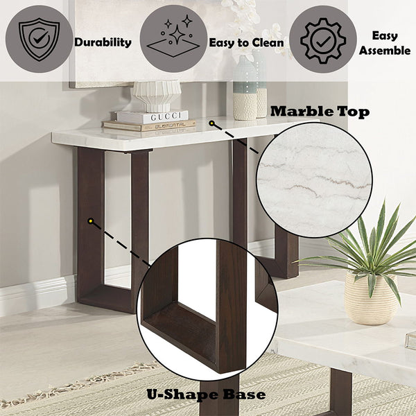 Edwyn - Sofa Table With Marble Top - White