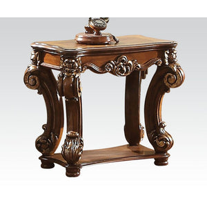 KD, Rectangular Table w/Scrolled Leg and Bottom Shelf â€¢ Top Apron: Scrolled Decor Trim<br/><br/><b>Product Features</b><ul><li>Case: 1Pc/1Ctn</li><li>Finish: Cherry</li><li>Style: Vintage</li><li>Materials: Wood, Poly Resin, Veneer (Wood)</li></ul><br/>