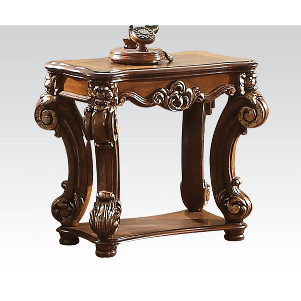 KD, Rectangular Table w/Scrolled Leg and Bottom Shelf â€¢ Top Apron: Scrolled Decor Trim<br/><br/><b>Product Features</b><ul><li>Case: 1Pc/1Ctn</li><li>Finish: Cherry</li><li>Style: Vintage</li><li>Materials: Wood, Poly Resin, Veneer (Wood)</li></ul><br/>
