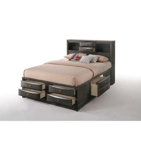 The Ireland transitional bedroom collection features multi-drawer platform bed with shaped drawer front and brushed nickel hardware. Nightstand with pull-out tray gives you convenience and creative fun life. With available finishes in espresso, black, whi