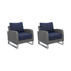 Transform your outdoor space with the Fiji Outdoor Furniture set, featuring 2 Club Chairs in Blue. Crafted with durable aluminum frames coated in a scratch-resistant powder finish, this set ensures lasting strength and style. The high density HDPE wicker 