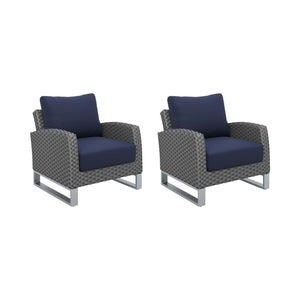 Transform your outdoor space with the Fiji Outdoor Furniture set, featuring 2 Club Chairs in Blue. Crafted with durable aluminum frames coated in a scratch-resistant powder finish, this set ensures lasting strength and style. The high density HDPE wicker 