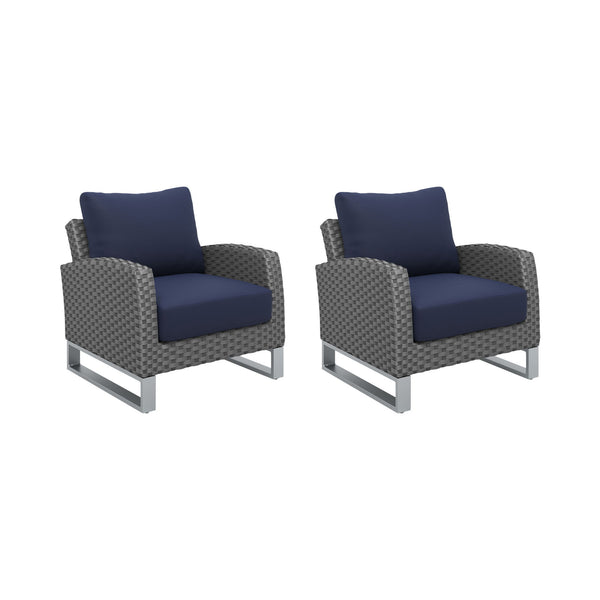 Transform your outdoor space with the Fiji Outdoor Furniture set, featuring 2 Club Chairs in Blue. Crafted with durable aluminum frames coated in a scratch-resistant powder finish, this set ensures lasting strength and style. The high density HDPE wicker 