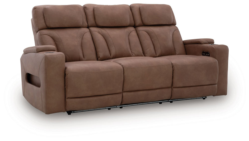 Ready to relax in style? Our luxurious power reclining sofa doesn-'t just look fantasticâ€”it also delivers creature comforts and fabulous functionality. Adjustable headrests ensure a perfect TV view no matter how far back you recline. Faux leather uphols