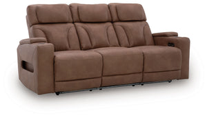 Ready to relax in style? Our luxurious power reclining sofa doesn-'t just look fantasticâ€”it also delivers creature comforts and fabulous functionality. Adjustable headrests ensure a perfect TV view no matter how far back you recline. Faux leather uphols