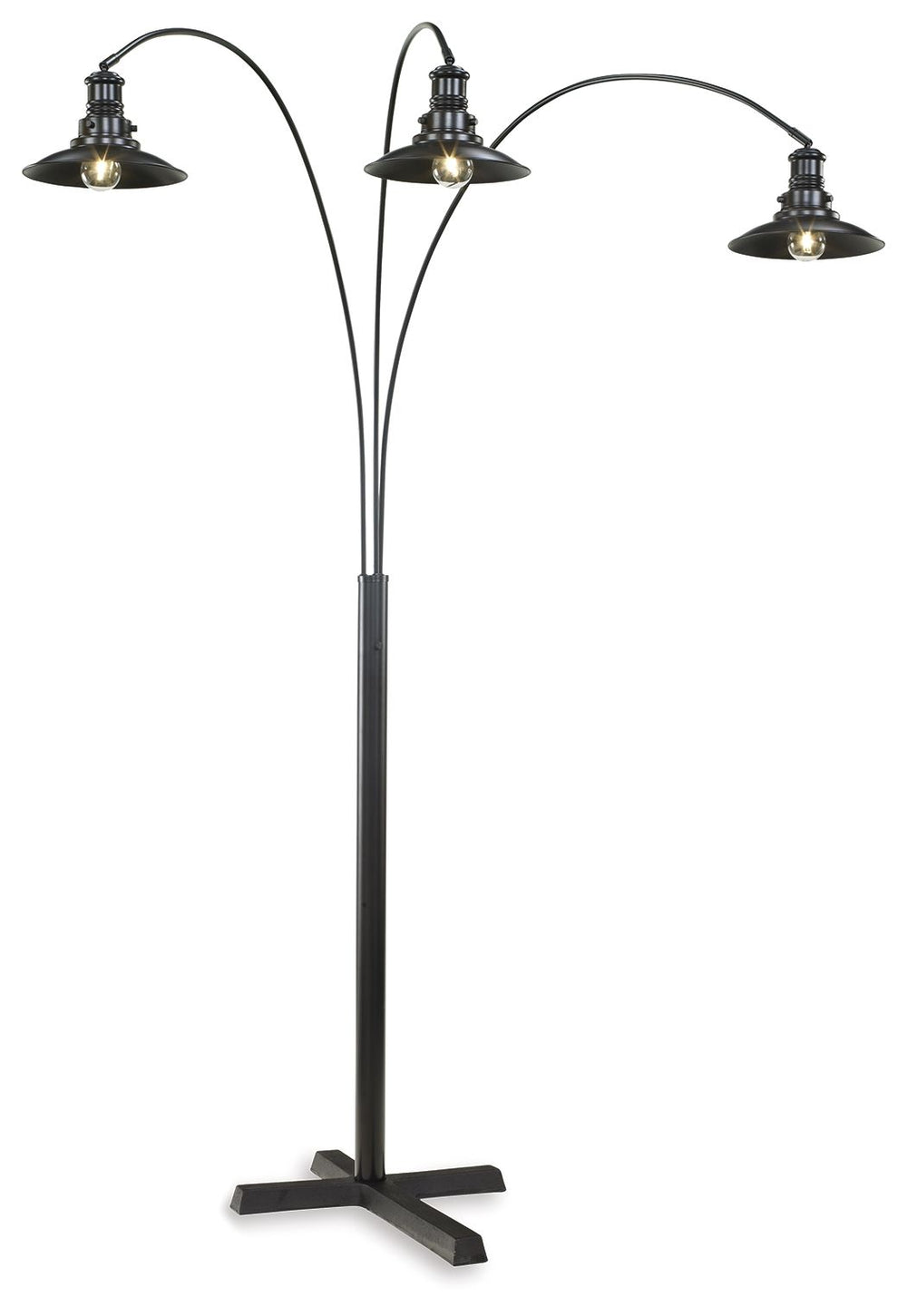 With arm and neck adjustability and the bright idea for a dimmer switch on the post, this striking three-arm metal arc floor lamp lets there be lightâ€”exactly as you see fit.<br><br><b>Additional Dimensions</b><br><ul><li>Shade: 0-"</li><li>Cord length: 