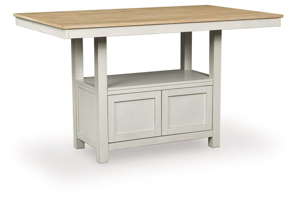 Busy breakfasts and family dinners get a dose of modern farmhouse flair with this counter height dining table. Its two-tone finish contrasts a light butcher block hue with an antiqued white base for an utterly charming effect. Effortlessly chic, it includ